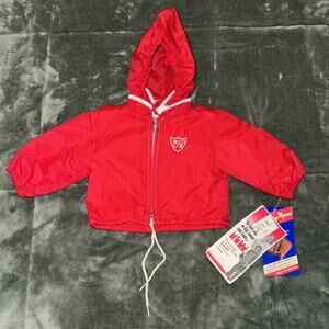 Winning Moves Windbreaker Jacket Kids 9M Red Hooded‎ Full Zip Vintage Dead Stock